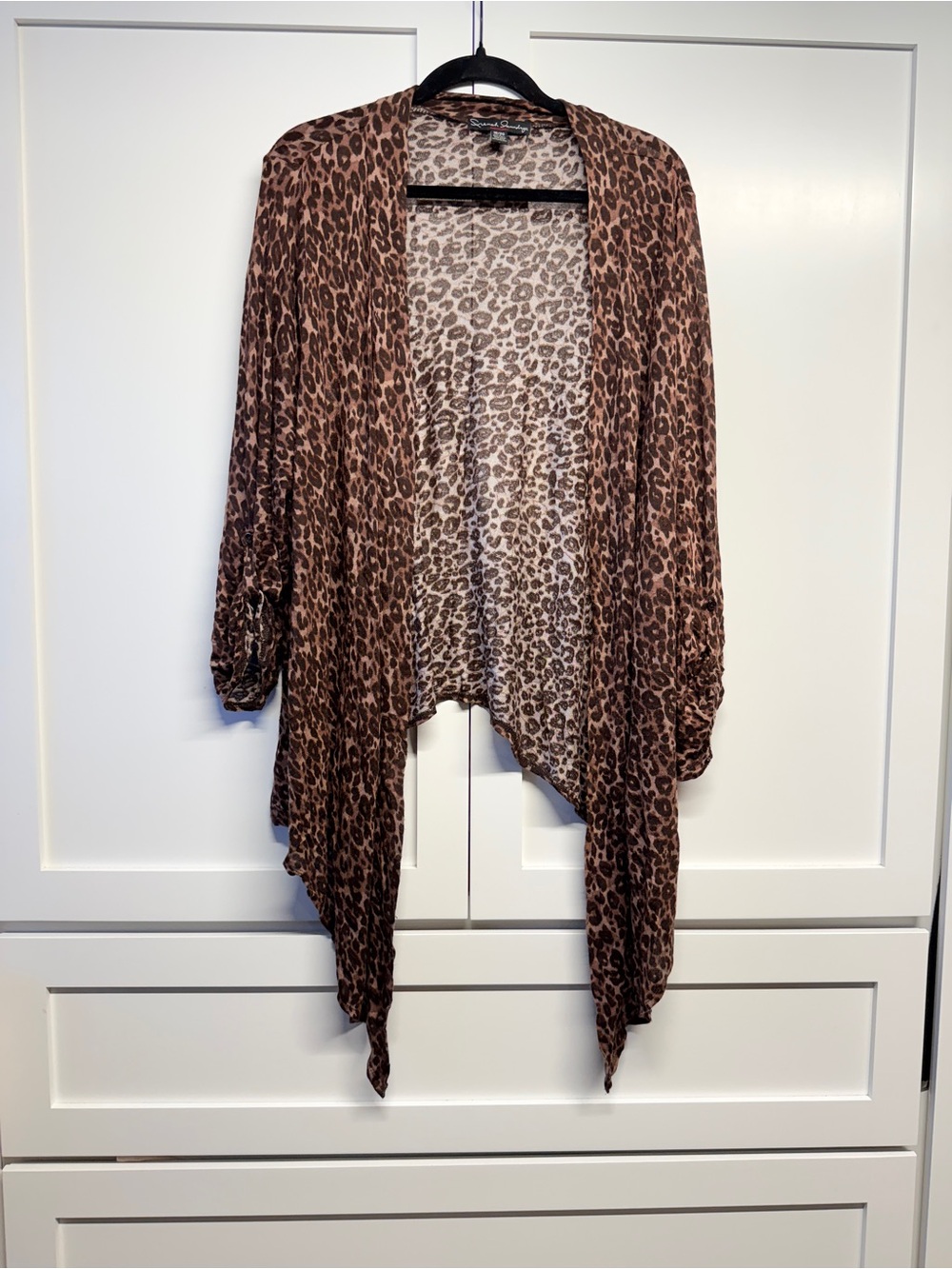 French Laundry Leopard Print Draped Open-Front Cardigan - Brown